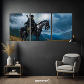 Dripster Samurai Rider poster set depicting a samurai warrior on horseback under a cloudy sky in three-panel artwork